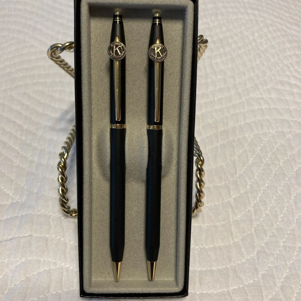Quill Lifetime Guaranteed Pen & Pencil Black/Gold Set  Made In USA  Kiwanis Logo